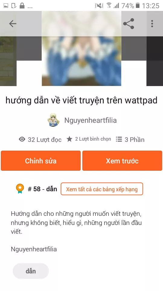Ảnh chụp màn hình hiển thị nút Chỉnh sửa trên Wattpad